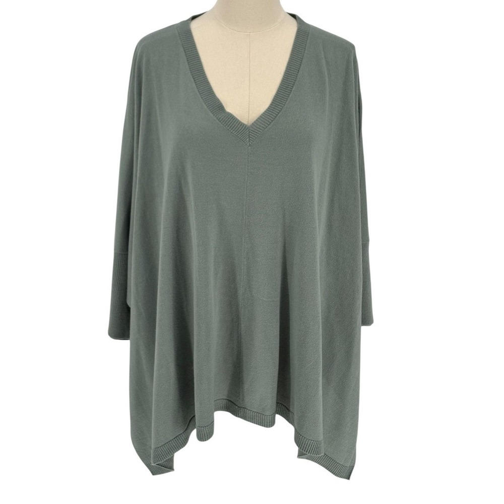 A New Day Oversized V Neck Sweater‎ Poncho Womens OSFM Green Acrylic